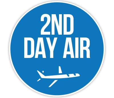Blue ChromaLabel 2-inch round shipping and handling label with color code for 2nd Day Air, 100-pack for shipping.