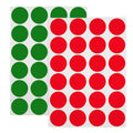 ChromaLabel 0.75-inch removable color code dot labels in red and green on sheets, 1200 stickers per pack for organization and coding.
