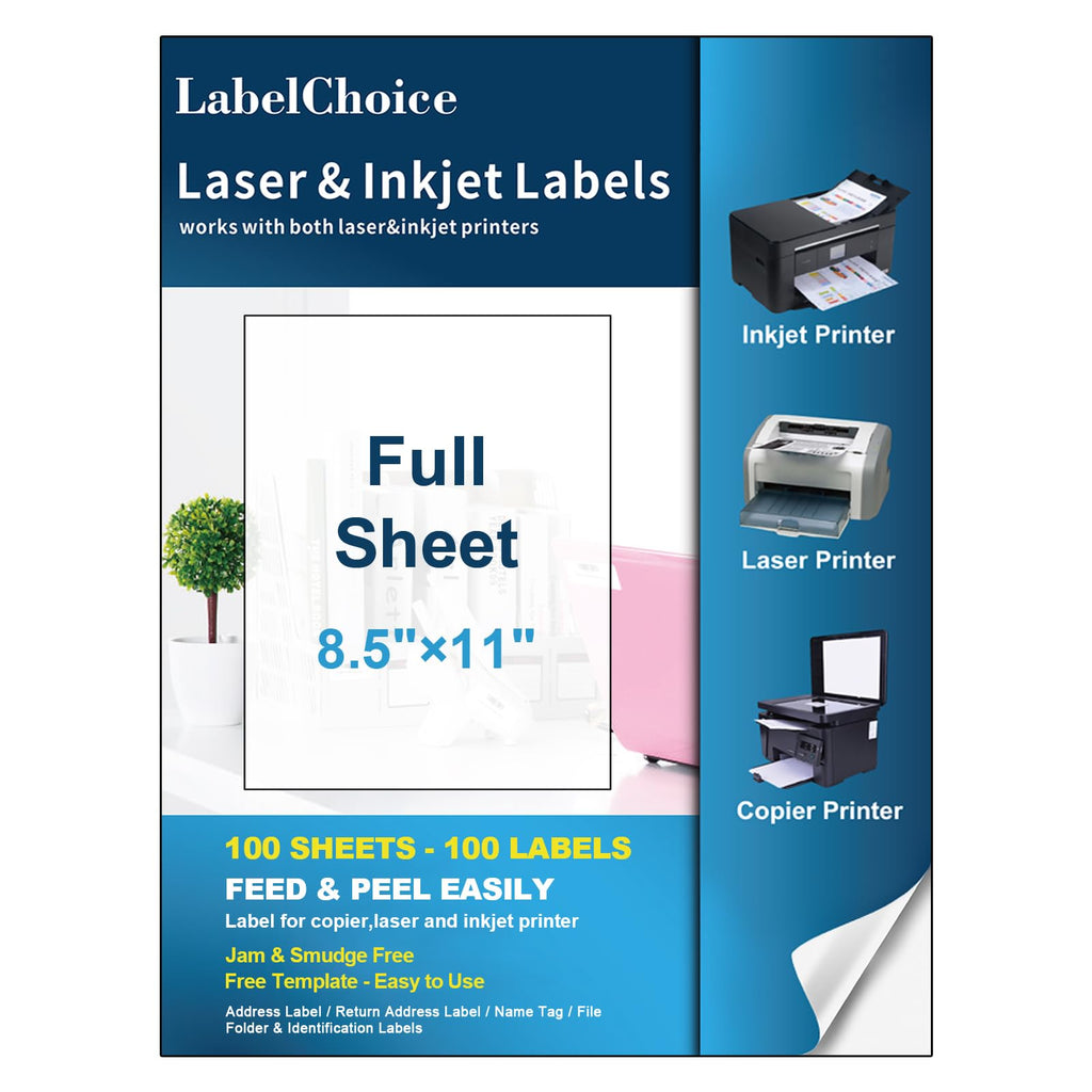 Full Sheet Shipping Labels 8.5 x 11 for Laser & Inkjet Printers, 100 Sheets 100 Labels Self Adhesive Full Sheet 8 1/2x11 Labels, Mailing Label Sheets for Printer, Full Page Shipping Labels 8.5"x11"-100 Labels