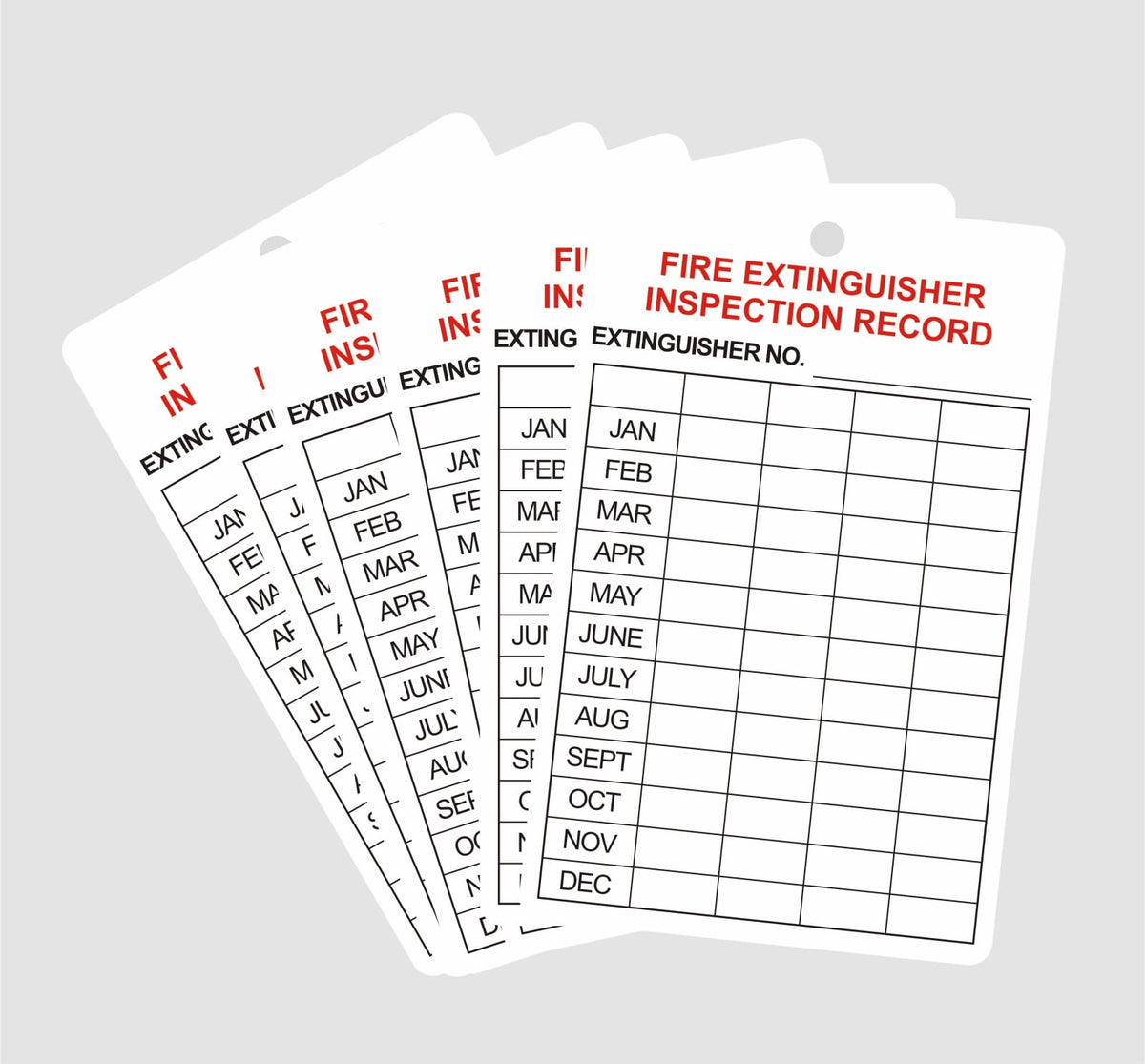 Set of 10 plastic fire extinguisher inspection tags by M MeshaKippa, 3.2x5 inch with adjustable wire ties for monthly safety checks