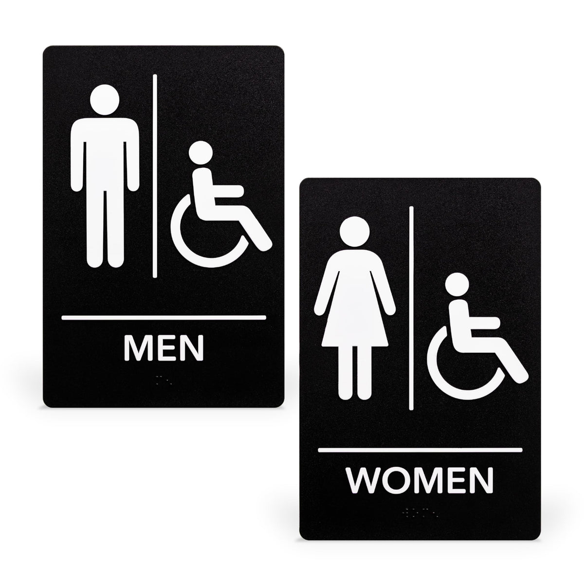 ExcelMark Restroom Sign for Business - ADA Compliant Braille Bathroom Sign with Double Sided Tape to Secure Perfectly in Less Than a Minute - Size 9 x 6 Inch (Men's & Women's Handicap Set) Men's & Women's Handicap Set