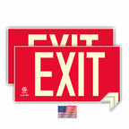 UL 924 Photoluminescent Exit Sign, Red, Pack of 2, Aluminum