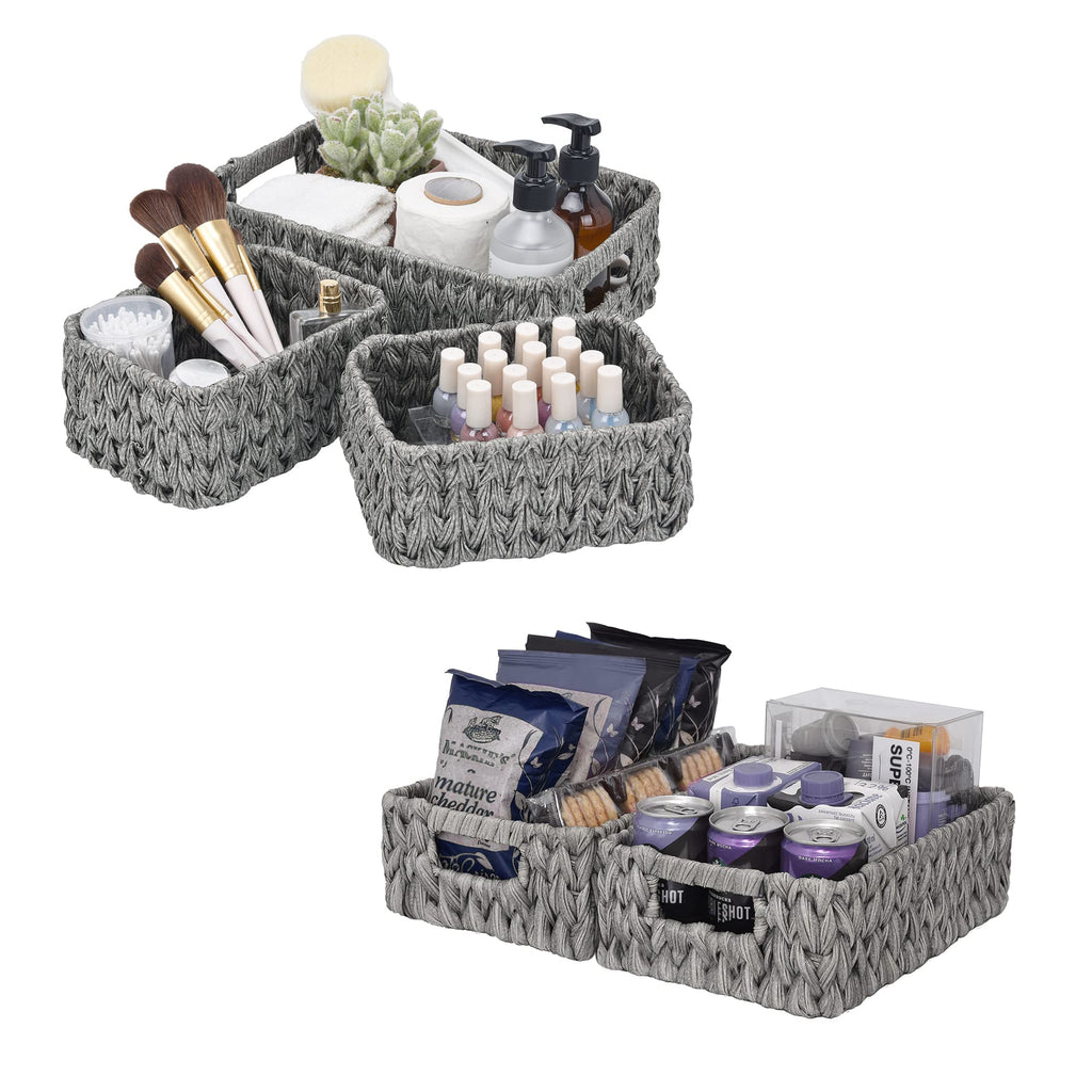 GRANNY SAYS Bundle of 3-Pack Nesting Wicker Baskets & 2-Pack Wicker Shelf Baskets