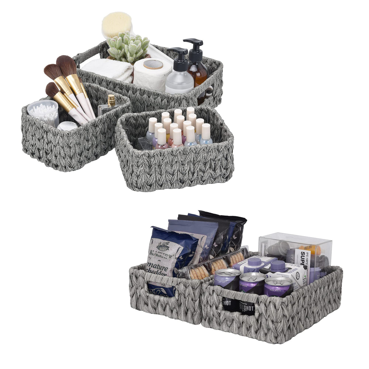 GRANNY SAYS Bundle of 3-Pack Nesting Wicker Baskets & 2-Pack Wicker Shelf Baskets