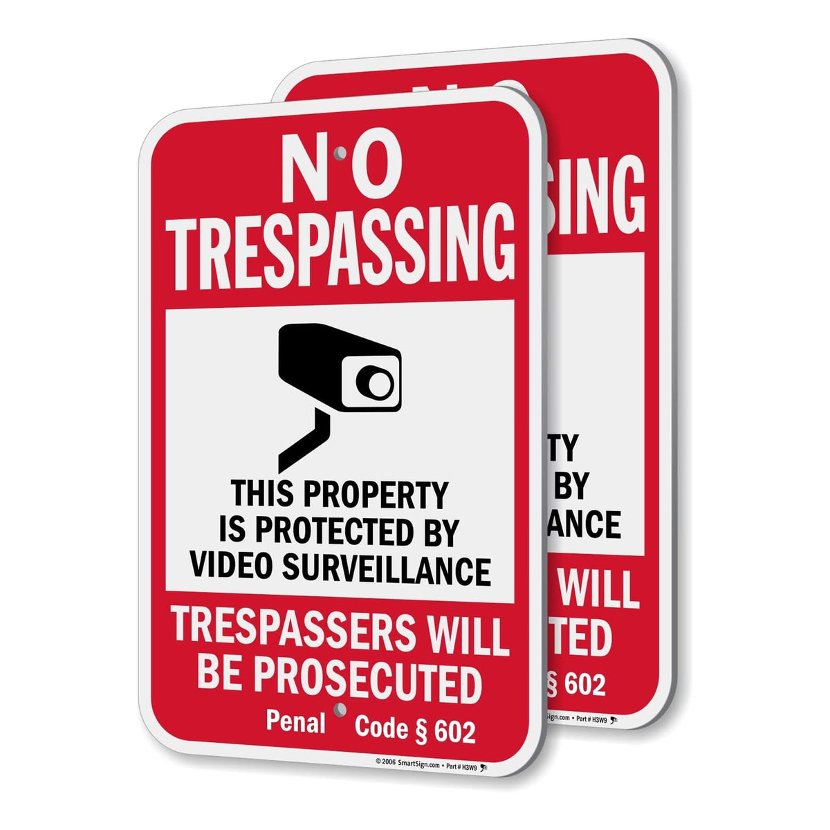SmartSign California No Trespassing Property Protected By Video Surveillance Sign (Code 602) - 2 Pack, 18 x 12 inch, 2mm Aluminum Composite, Red/Black on White, Made in USA ACM - Aluminum Composite 12" x 18"