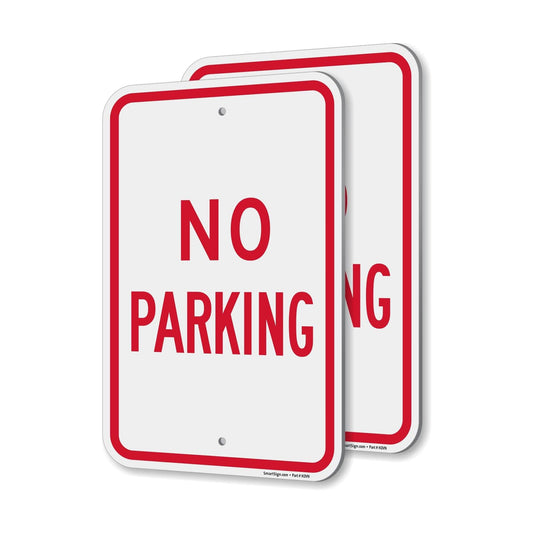 SmartSign No Parking Sign - Pack of 2, 18 x 12 inch, 2mm Aluminum Composite, Pre-Drilled Holes, Made in USA, Red and White ACM Aluminum - Pack of 2