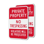 SmartSign Private Property No Trespassing Sign - 2 Pack, Violators Prosecuted Sign, 18 x 12 inch, 2mm Aluminum Composite, Red and White, Made in USA ACM 12" x 18" - Pack of 2