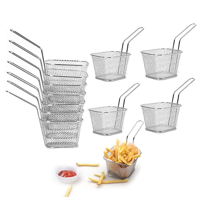 12Pcs Mini Square Fry Bakests French Fries Basket 4.1x3.3x2.6Inches Table Serving Frying Chips Baskets, French Fry Holder for Kitchen Restaurant Party Barbecue(Silver)