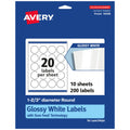 Avery® Glossy White Round Labels, Sure Feed® Technology, 1-2/3" Diameter, 200 Glossy White Labels, Print-to-The-Edge, Permanent Adhesive, Laser/Inkjet Printable 200 labels