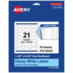 Avery® Glossy White Oval Scalloped Labels, Sure Feed® Technology, 1-1/8" x 2-1/4", 210 Glossy White Labels, Print-to-The-Edge, Permanent Adhesive, Laser/Inkjet Printable 210 labels