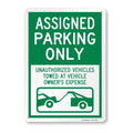SmartSign 14 x 10 inch “Assigned Parking Only, Unauthorized Vehicles Towed” Metal Sign, 40 mil Laminated Rustproof Aluminium, White and Green, Made in USA 14x10 inches