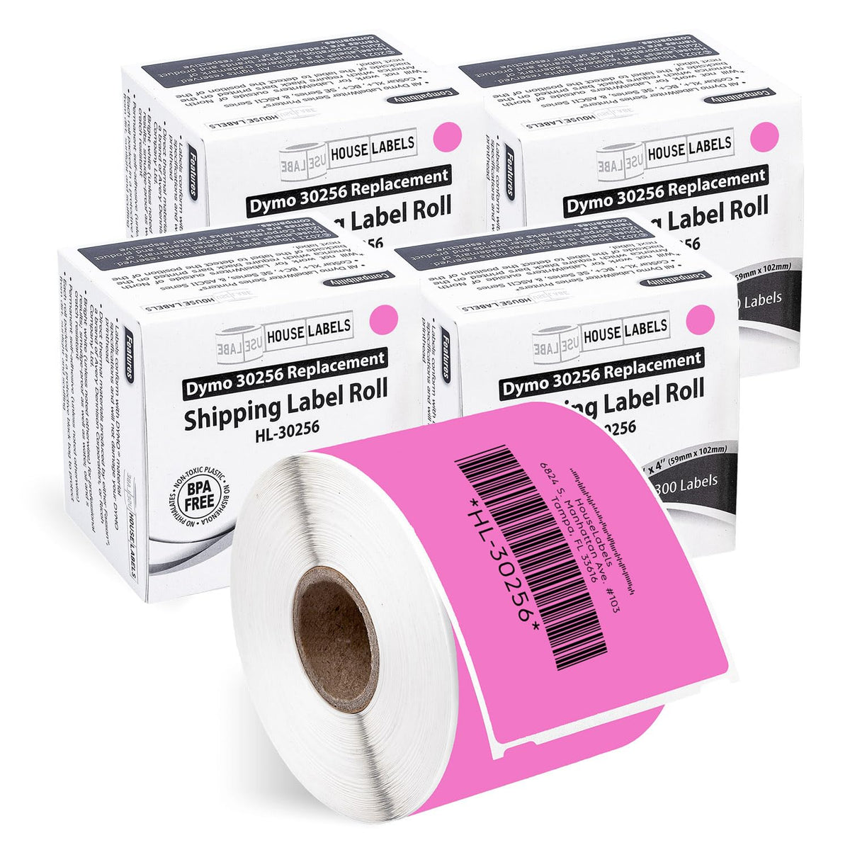HouseLabels Replace for Dymo 30256, Pink, 2-5/16" x 4", 4 Rolls