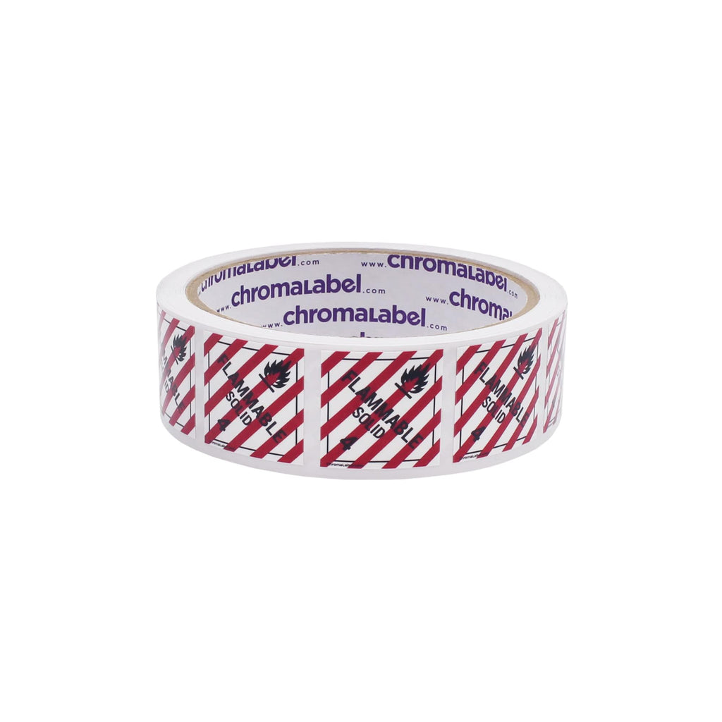 ChromaLabel 2x2 permanent hazard label for flammable solids, industrial D.O.T. hazard class 4, 2-inch square, 100 labels per roll