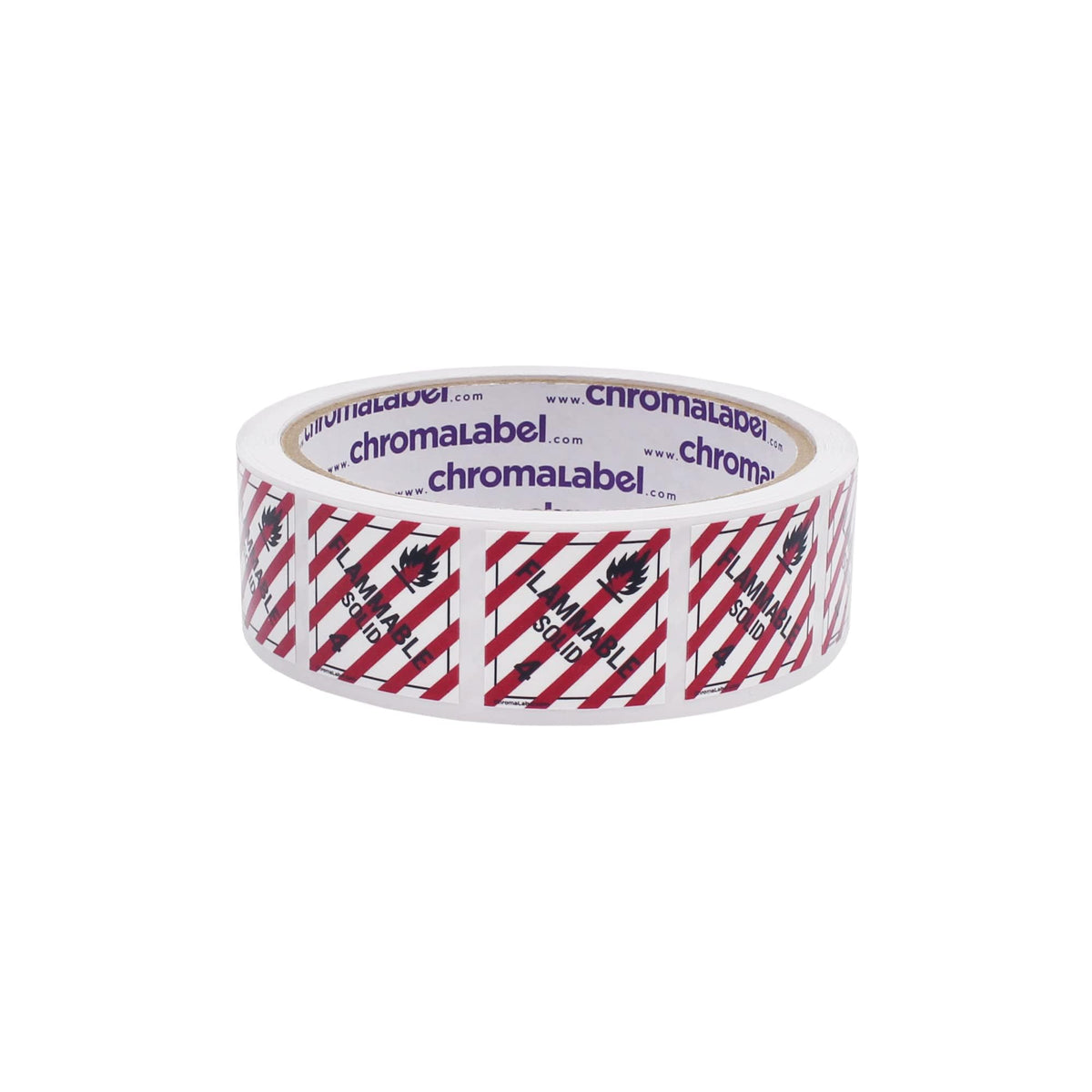 ChromaLabel 2x2 permanent hazard label for flammable solids, industrial D.O.T. hazard class 4, 2-inch square, 100 labels per roll