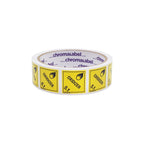 ChromaLabel 2x2 durable hazard label for Class 5.1 oxidizer, shown on a roll of 100 industrial D.O.T. hazard labels