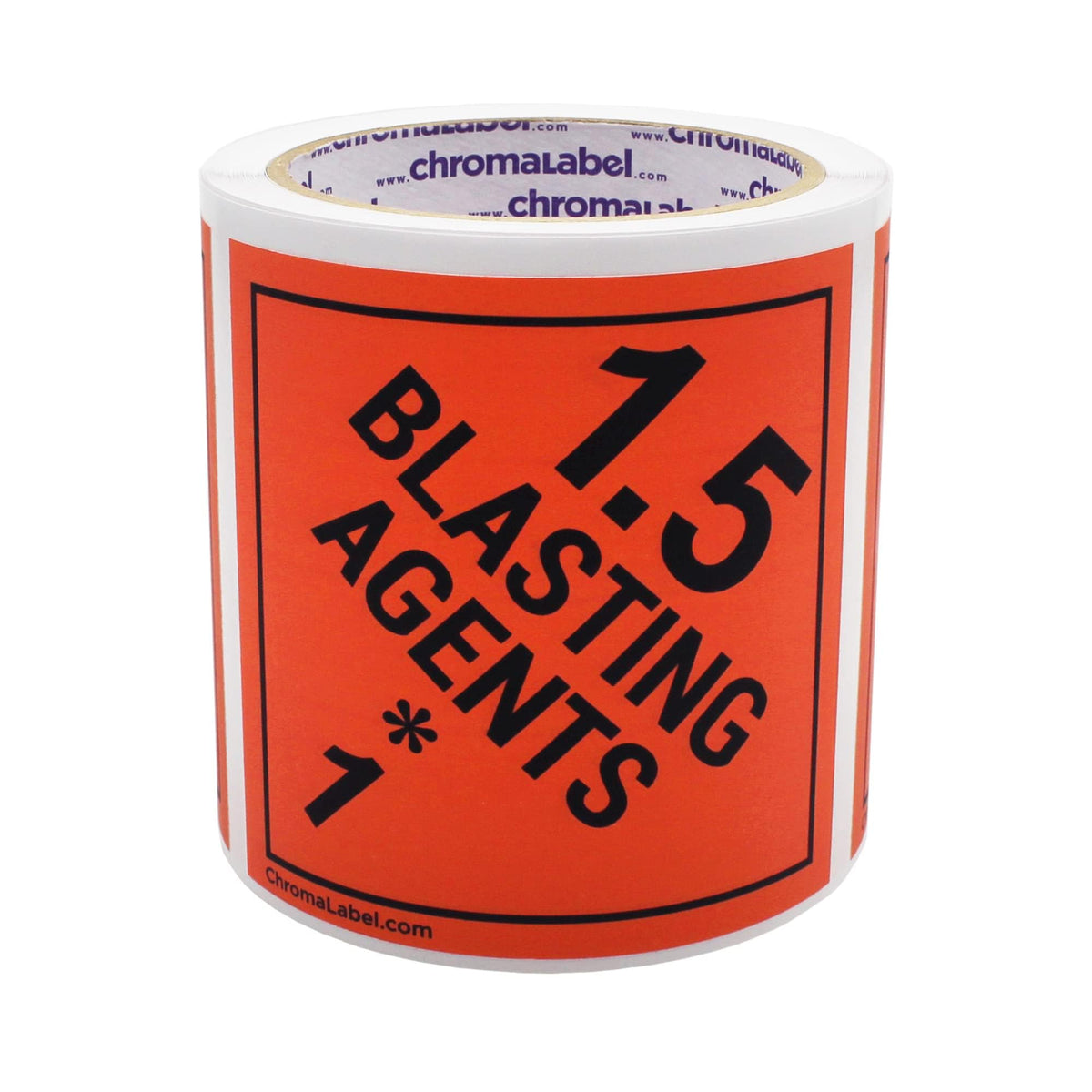 ChromaLabel 4x4 hazard label for class 1.5 blasting agents, durable square D.O.T. industrial label, 4-inch square, 100 per roll