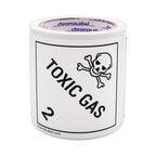 ChromaLabel 4x4 hazard label for toxic gas class 2, durable square D.O.T. industrial label on a roll, for safety and compliance.