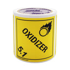 ChromaLabel 4x4 hazard label for oxidizers, durable square D.O.T. hazard class 5.1, 100 per roll, industrial safety labels