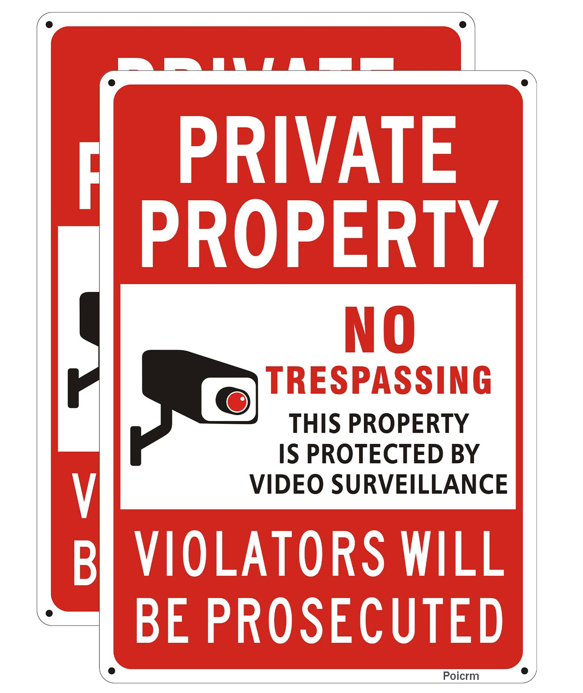 (2 Pack) Large No Trespassing Signs Private Property, Violators Will Be Prosecuted,14"x10".04" Aluminum Reflective Metal Sign,Weather Resistant, Waterproof, Durable Ink, Easy to Mount Red