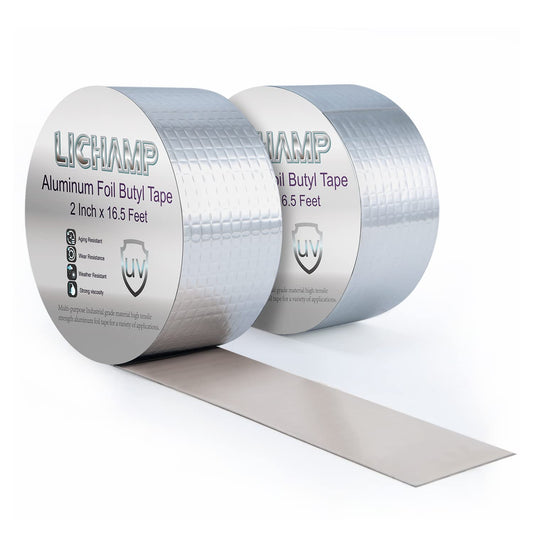 Lichamp Aluminum Butyl Tape, Waterproof Butyl Aluminum Foil Tape 2 inches x 16.4ft for RV Repair, Roof, Window Patch, Boat and Outdoor Pipe Sealing