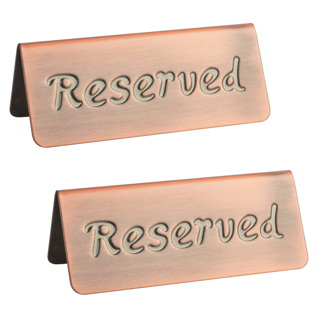 2 Pack Small Reserved Table Signs for Restaurants,Dinner Parties,Banquets,Events,Stainless Steel Table Tent Place Signs,10 Year’s Use,Etched Design,Double Sided View,4.7x1.9 In,(Vintage Red) Vintage Red