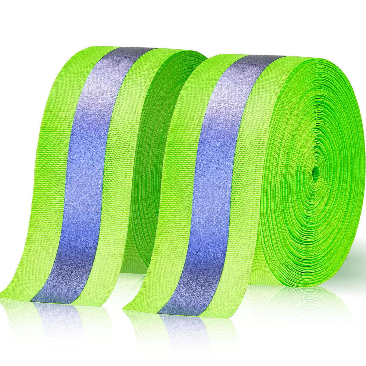 Taiyin 2 Rolls High Visibility Reflective Tape Strip 2'' x 66 ft Sew on Safety Fabric Webbing 2 cm Reflective Width Warning Florescent Safety Tape for Clothes Bags Raincoats(Green) Green