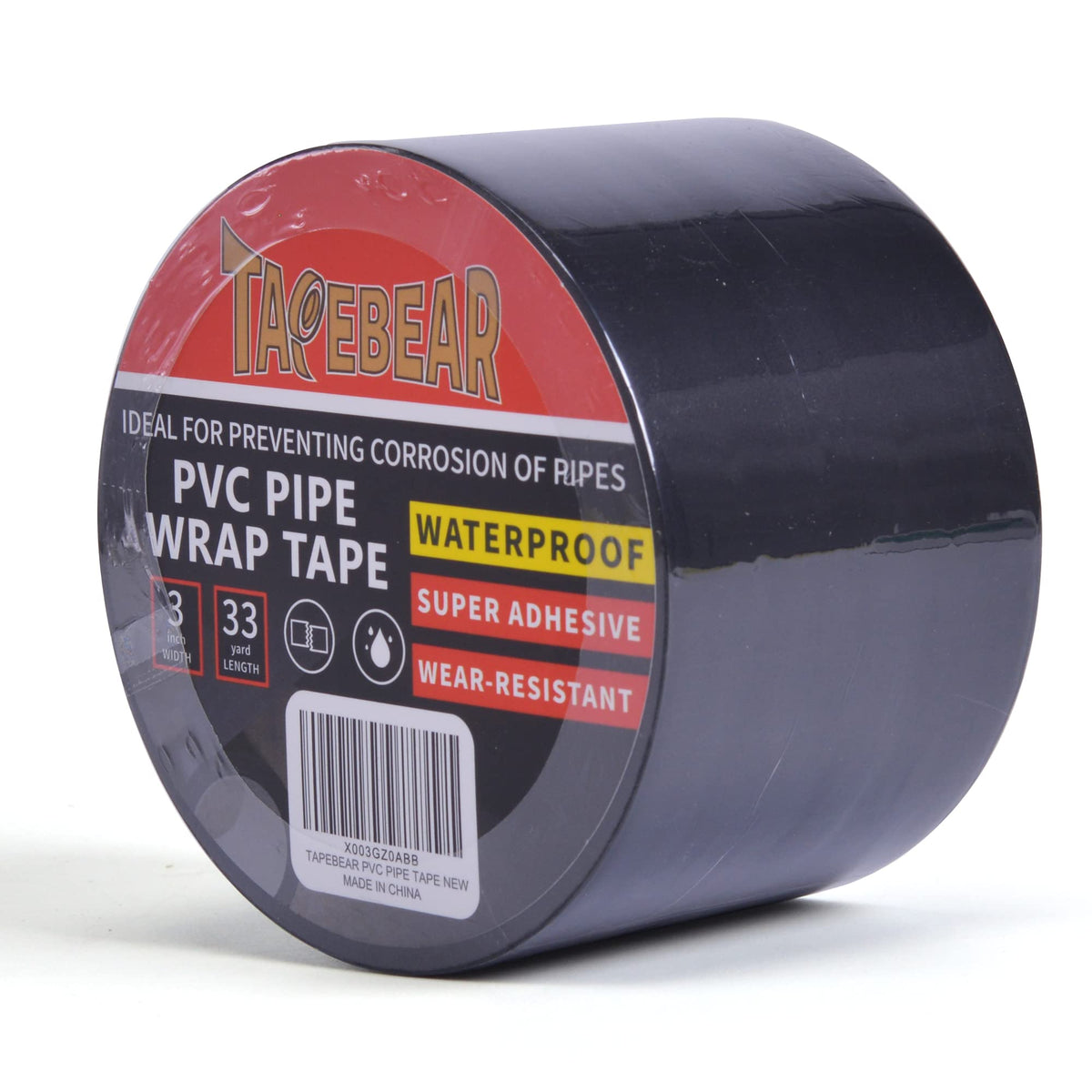 TAPEBEAR Corrosion Protection Pipe Tape, Wrap Pipe Tape for Drain Pipe, Metal & Electrical Piping, Anti-Corrosion Water Leak Proof PVC Tape, 3 Inch X 33 Yds, Black 3inch x 33yard 1