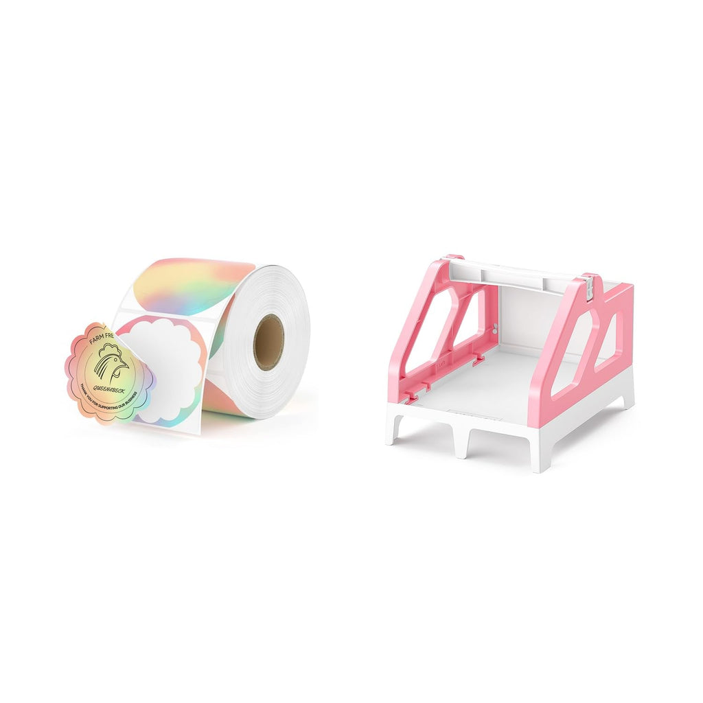 2.25" Rainbow Circle Thermal Stickers 500 Labels/Roll+ILH01 Label Holder Pink