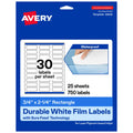 Avery® Printable Durable White Rectangle Labels, Sure Feed® Technology, 0.75" x 2.25", Print-to-the-Edge, Waterproof Labels, Laser & Pigment-Based Inkjet Compatible, 750 Total 750 labels