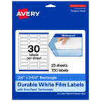 Avery® Printable Durable White Rectangle Labels, Sure Feed® Technology, 0.75" x 2.25", Print-to-the-Edge, Waterproof Labels, Laser & Pigment-Based Inkjet Compatible, 750 Total 750 labels