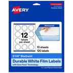 Avery® Printable Durable White Starburst Labels, Sure Feed® Technology, 2.25", Print-to-the-Edge, Waterproof Labels, Laser & Pigment-Based Inkjet Compatible, 120 Total 120 labels