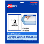 Avery Printable Durable White Rectangle Labels, Sure Feed Technology, 3" x 5", Print-to-the-Edge, Waterproof Labels, Laser & Pigment-Based Inkjet Compatible, 30 Total 30 labels