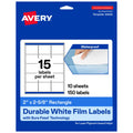 Avery® Printable Durable White Rectangle Labels, Sure Feed® Technology, 2" x 2-5/8", Waterproof Labels, Laser & Pigment-Based Inkjet Compatible, 150 Total 150 labels