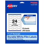 Avery Printable Durable White Rectangle Labels, Sure Feed Technology, 1" x 2", Print-to-the-Edge, Waterproof Labels, Laser & Pigment-Based Inkjet Compatible, 240 Total 240 labels