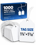 EasyTwelve Price Tags with String Attached, 1000 White Tags, 1.75 x 1.09 in