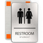 ADASigns Unisex Restroom Sign - 6x9" Brushed Aluminum Braille & Tape