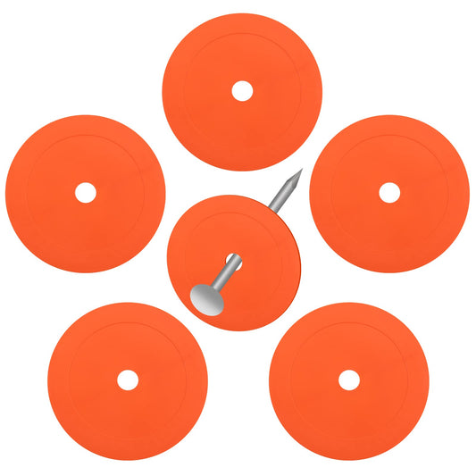 6 Pieces Low Profile Property Markers Orange Rubber Washers Driveway Marker for Low Profile Survey Stakes Screw in Survey Markers Flat Boundary Stakes Land Pins Ground Garden 6 Inches (No Nail