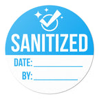 Customizable Sanitized Stickers (2 x 2 inch, Blue - 600 Labels) Sanitized Labels with Date and BY for Hotels, Rental Cars, Rental Homes, Airbnb, Restaurants, Restrooms, Bathrooms or Schools Lt Blue & White