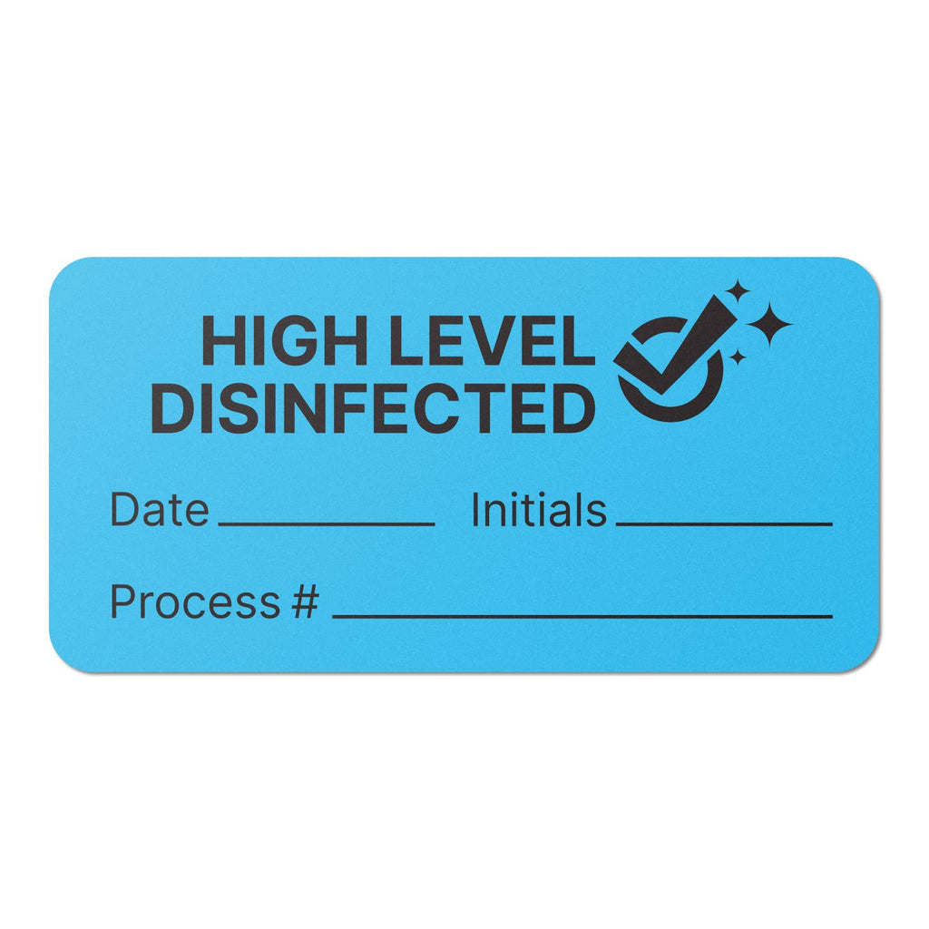 Disinfected By Stickers, 1.5 x 0.75 inch, Blue, 300 Labels