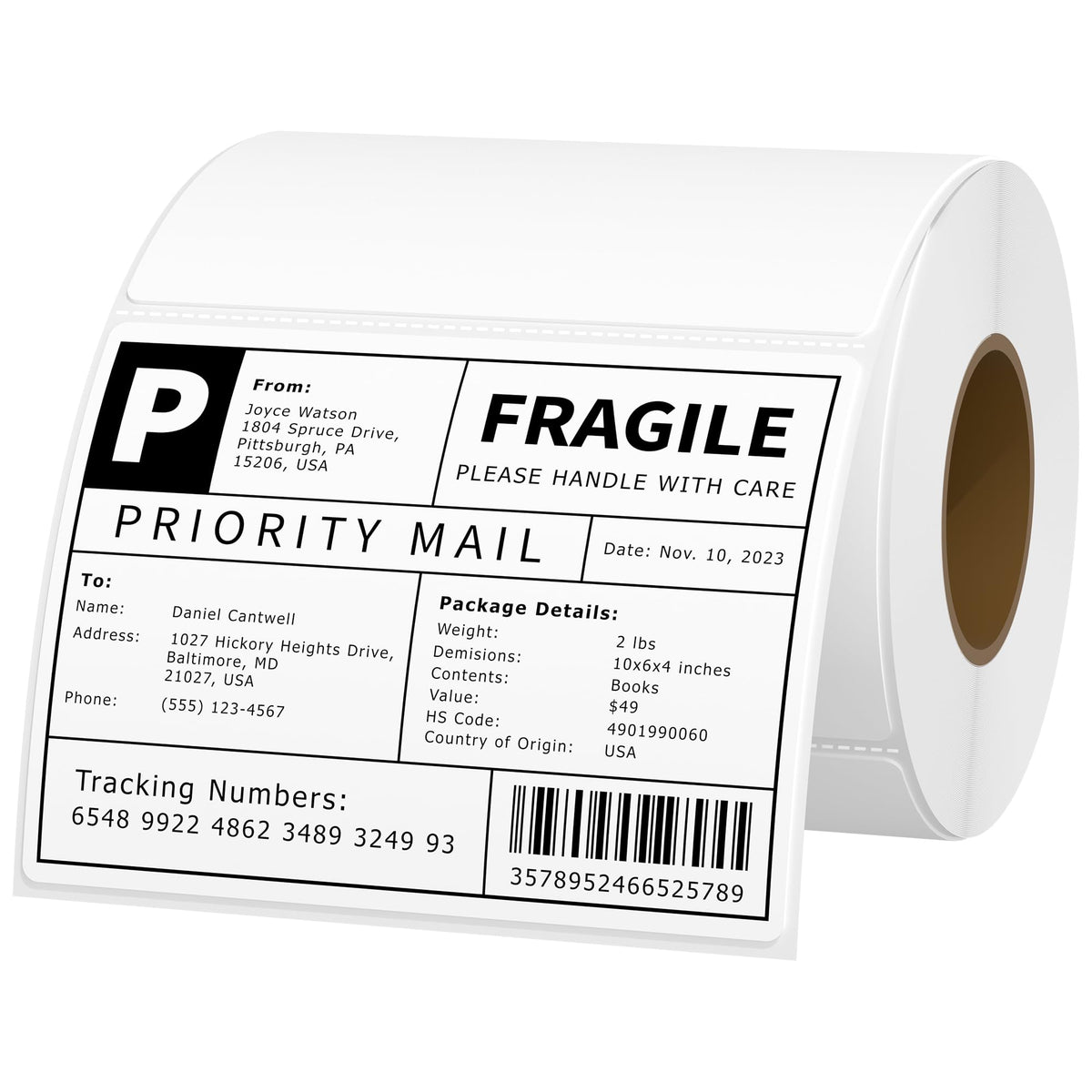 4x3 Thermal Labels Direct Thermal Sticker Labels 500Pcs/Roll White 4"x3"-500 Labels