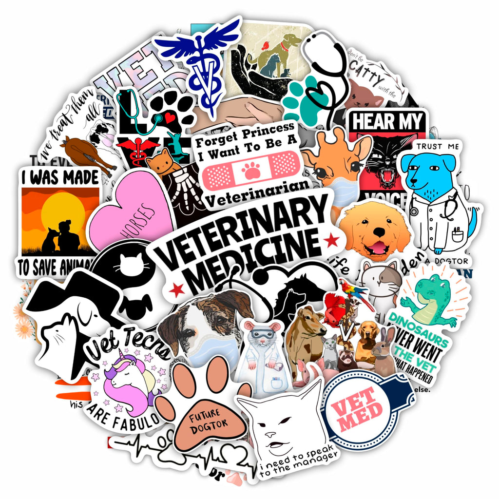 100Pcs Funny Veterinary Stickers and Laptop Decals, Vet Stickers, Veterinarian Decals, Funny Veterinary Gifts, Gifts for Women & Men White