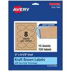 Avery® Kraft Brown Oval Labels, Sure Feed® Technology, 2" x 3-1/3", 120 Kraft Brown Labels, Print-to-The-Edge, Laser/Inkjet Printable 120 labels