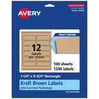 Avery® Kraft Brown Rectangle Labels, Sure Feed® Technology, 1.25" x 3.75", 1,200 Kraft Brown Labels, Print-to-The-Edge, Laser/Inkjet Printable 1,200 labels