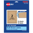 Avery® Kraft Brown Rectangle Labels, Sure Feed® Technology, 5" x 6", 50 Kraft Brown Labels, Laser/Inkjet Printable 50 labels