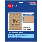 Avery® Kraft Brown Round Labels, Sure Feed® Technology, 0.75" Diameter, 1,200 Kraft Brown Labels, Print-to-The-Edge, Laser/Inkjet Printable 1,200 labels