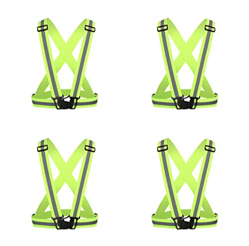 Running Reflective Vest Reflective Belt Adjustable Safety Vest Night Running Outdoor Riding High Visibility Reflective Tape for Motorcycle Jogging 4pieces Fluorescent Green