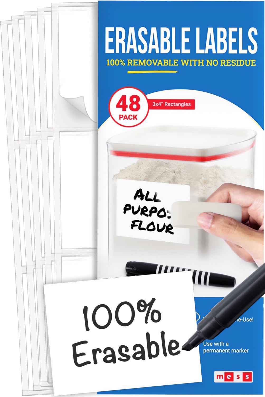 Reusable Dry Erase Labels 3x4 in 48 Pk - Fridge Freezer Storage Bins 3x4" White