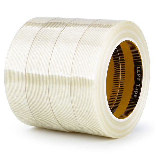 LLPT Filament Strapping Tape Fiberglass Reinforced 1" x 36 Yards Each 5.9 Mil 4 Pack Heavy Duty Packing Tape for Mailing Shipping Boxes Bundling (FST2533TT04) 1" x 36 yds