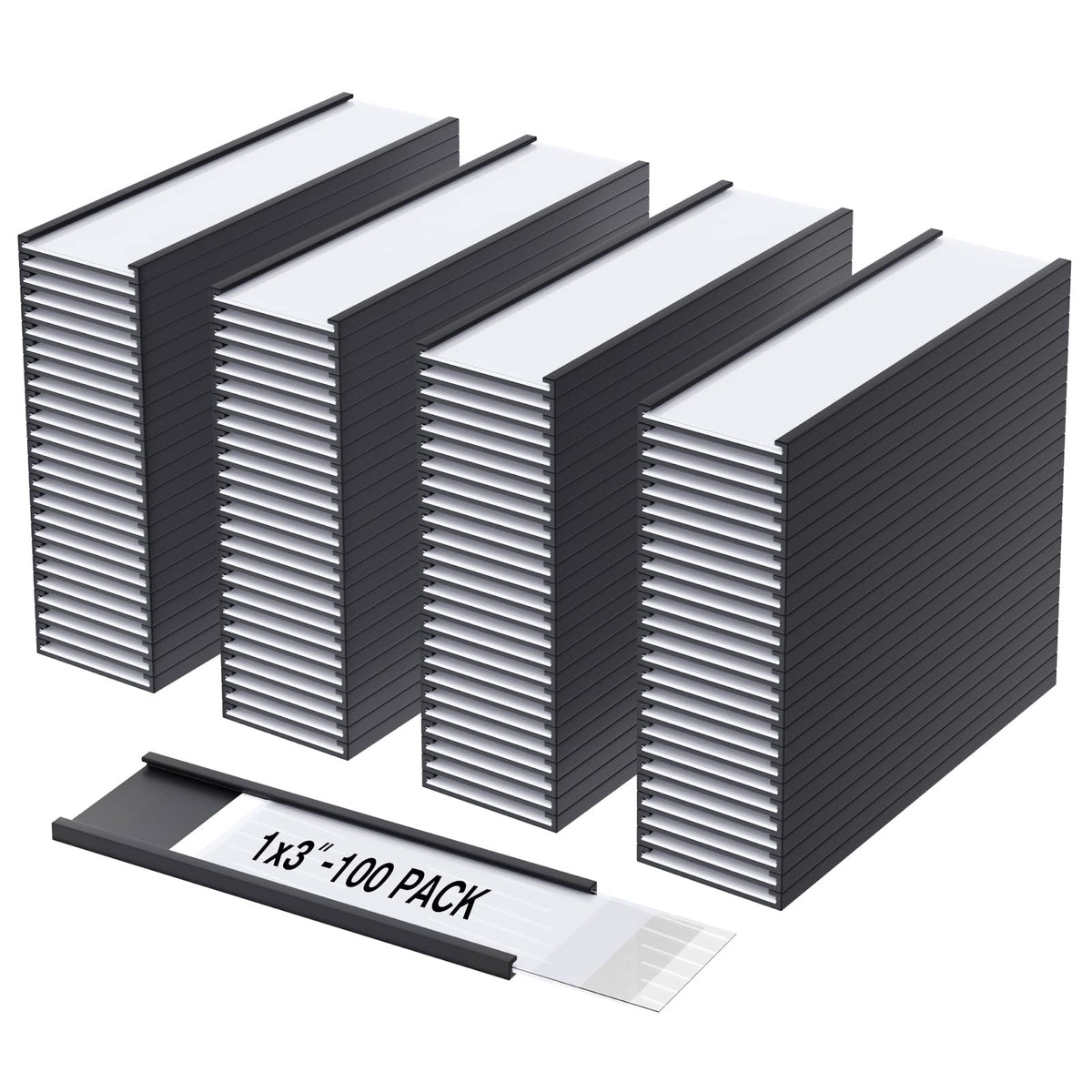 MaxGear 100 Pack C Channel Magnetic Label Holders, 1 x 3" 1"x3"