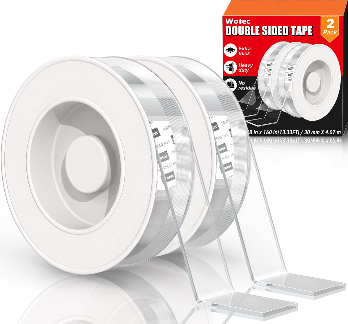 2 Pack Extra Large 1.18 in x 160 in Double Sided Tape Heavy Duty Removable 2
